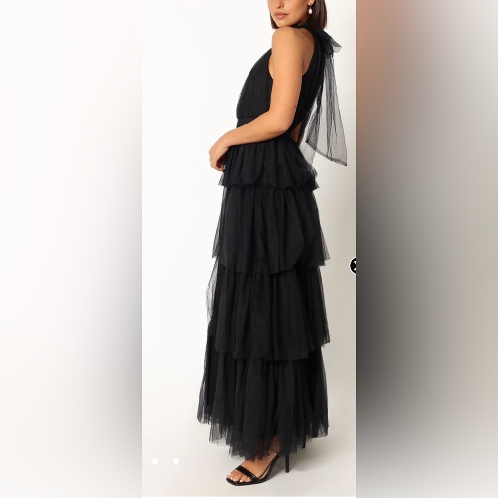 NWOT Petal and Pup Black FRANCES halter tulle tiered bow maxi dress sz M - Picture 2 of 9